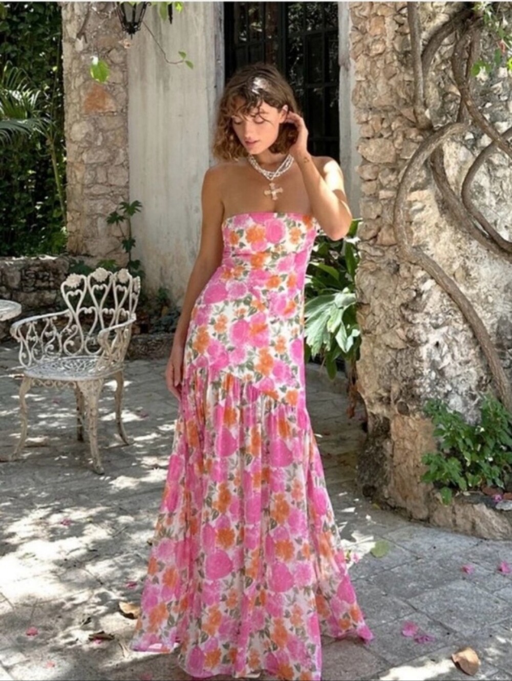 12th Tribe LaBelle Strapless Pink Floral Maxi Dress - Picture 2 of 11